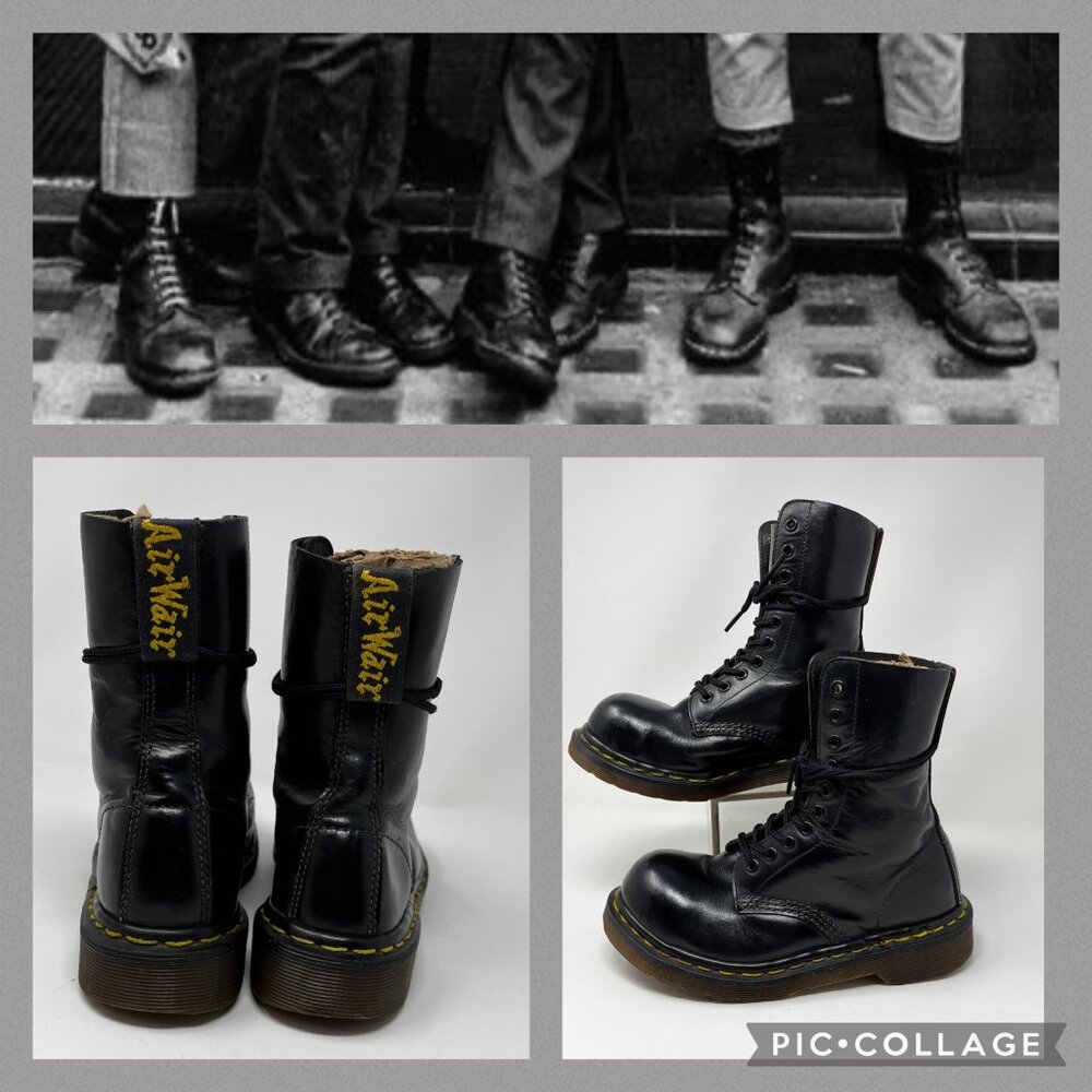 Vtg 80's Dr Martens England Black 10-Hole Steel Toe Boots UK Size 3 Women's US 5